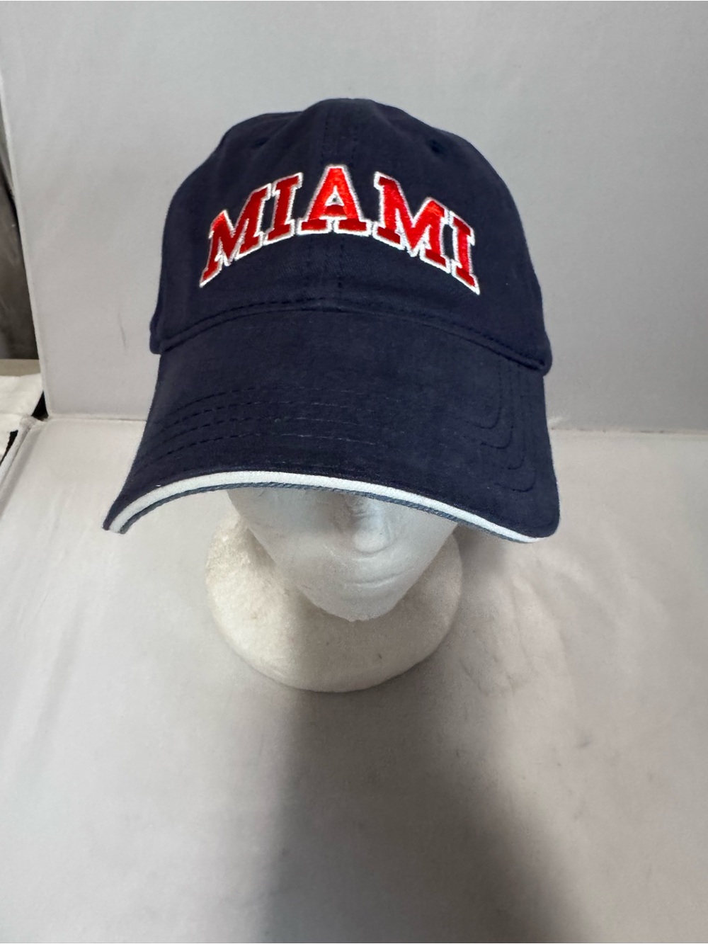 Miami Hat Navy Blue Embroidered Baseball Cap 100% Cotton Adj. Hook & Loop